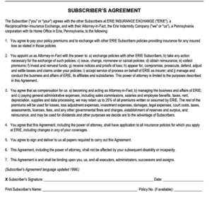 Erie Insurance Subscriber Agreement