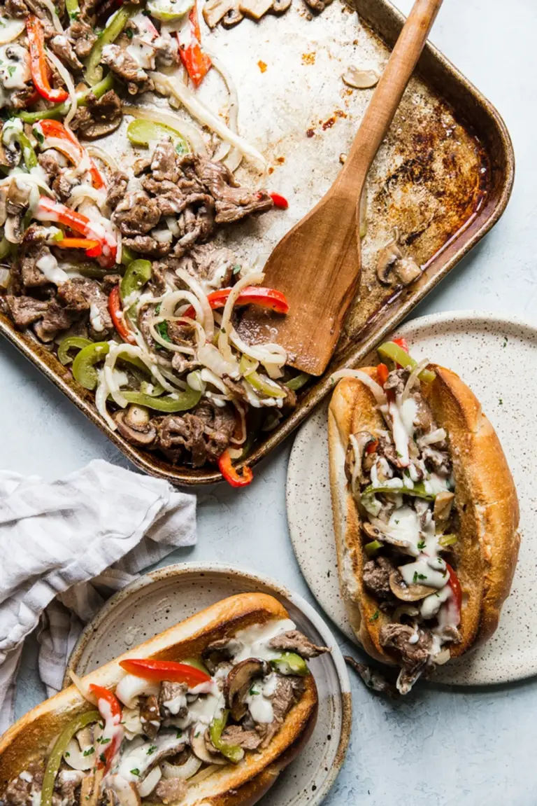 sheet pan Philly cheesesteaks