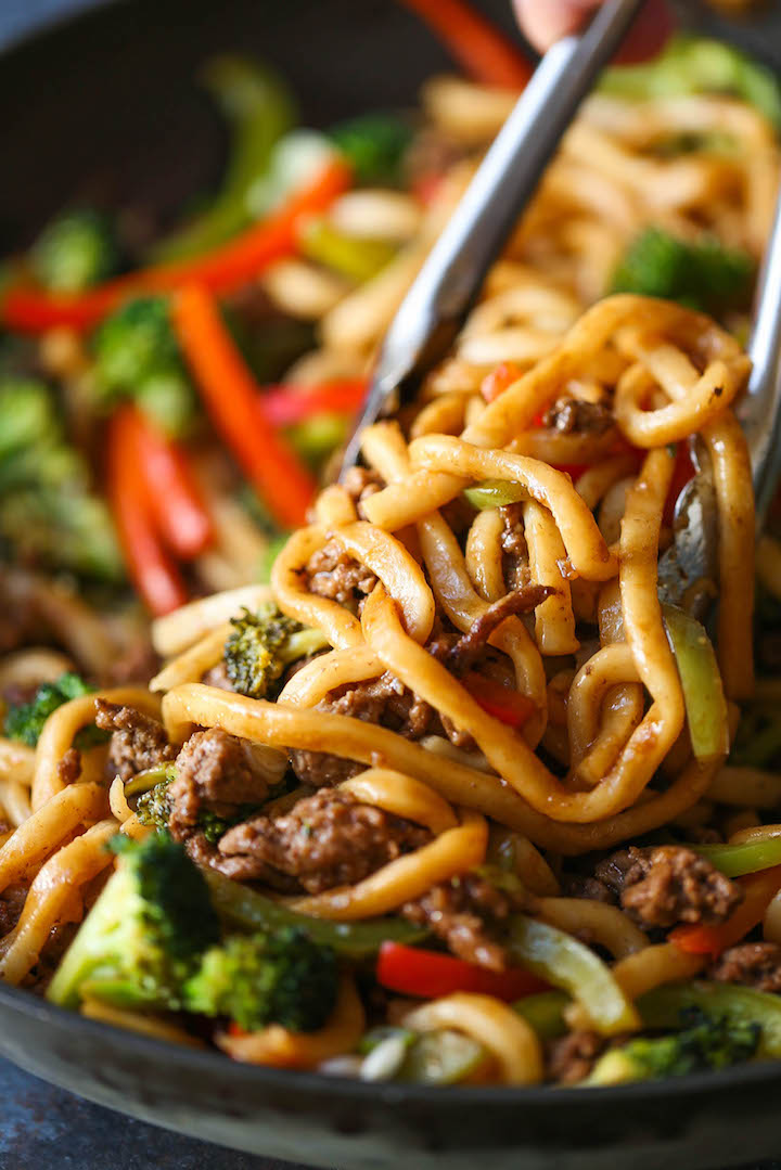 ground beef noodle stir fry